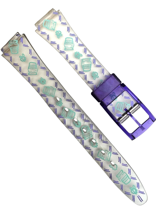 13MM PVC PLASTIC WATCH BAND WINNIE THE POOH HONEY JAR DESIGN SEMI CLEAR  BAND