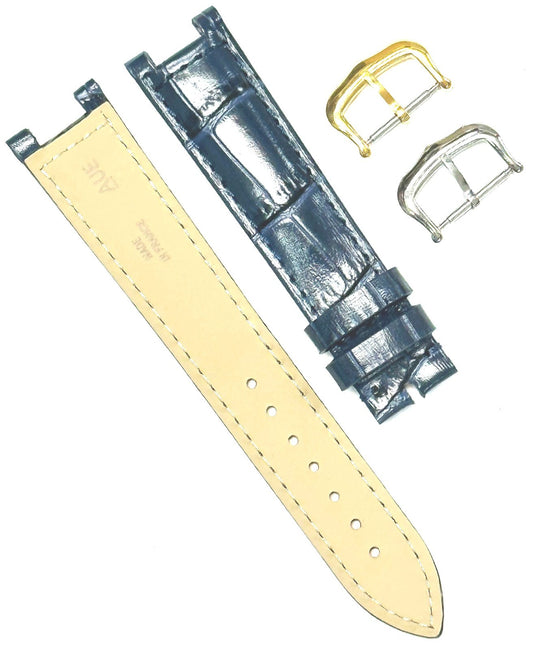 Watch Band For Cartier PASHA Alligator Grain Size 16x14mm D.Blue Color