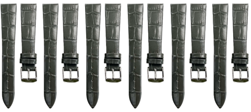 6PCS Iron Grey Leather Flat Unstitched Alligator Grain Watch Band Size 18MM