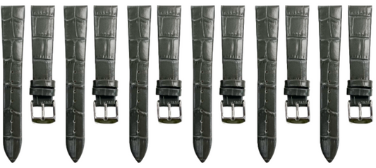 6PCS Iron Grey Leather Flat Unstitched Alligator Grain Watch Band Size 18MM