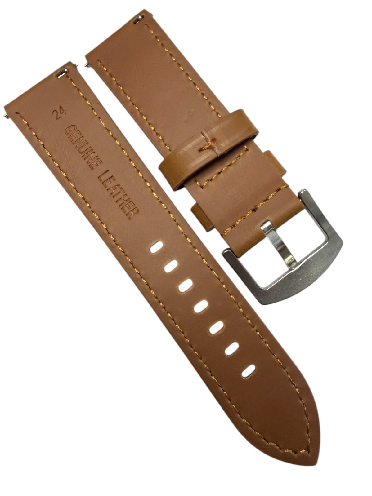Genuine Leather Tan Flat Stitched Watch Band Quick Release Strap 18/20/22/24mm