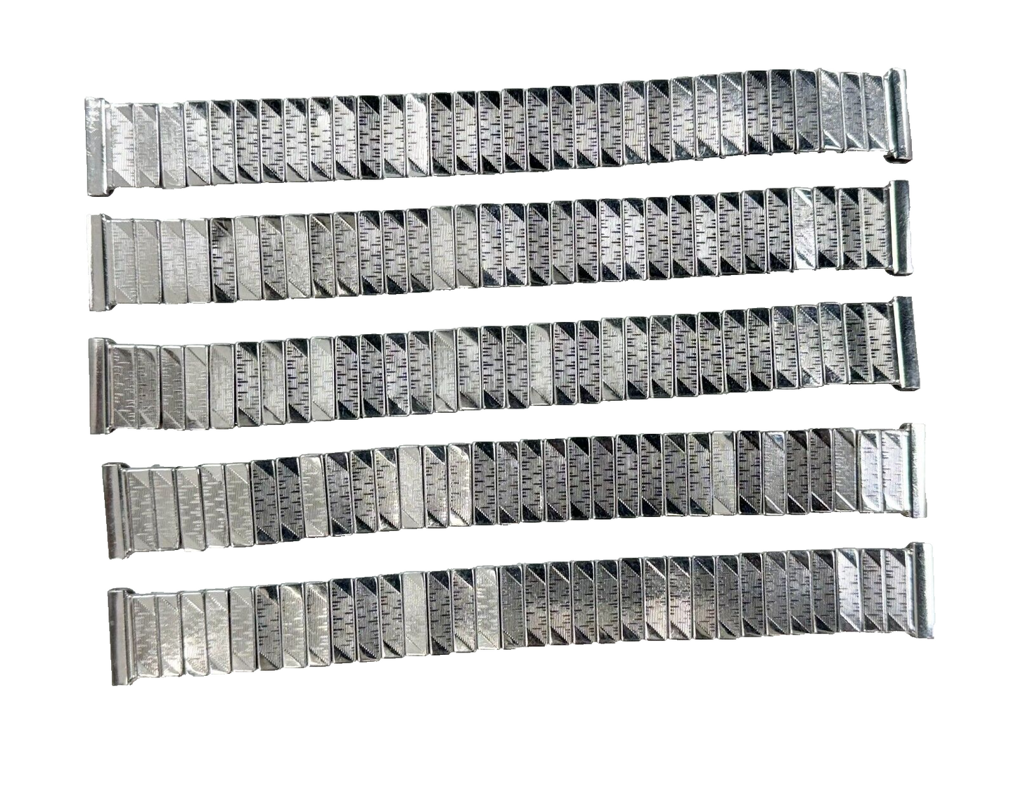 5 Pcs of 18MM Silver Tone Classic Ribbed Stretch Stainless Steel Watch Band