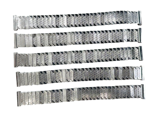 5 Pcs of 18MM Silver Tone Classic Ribbed Stretch Stainless Steel Watch Band