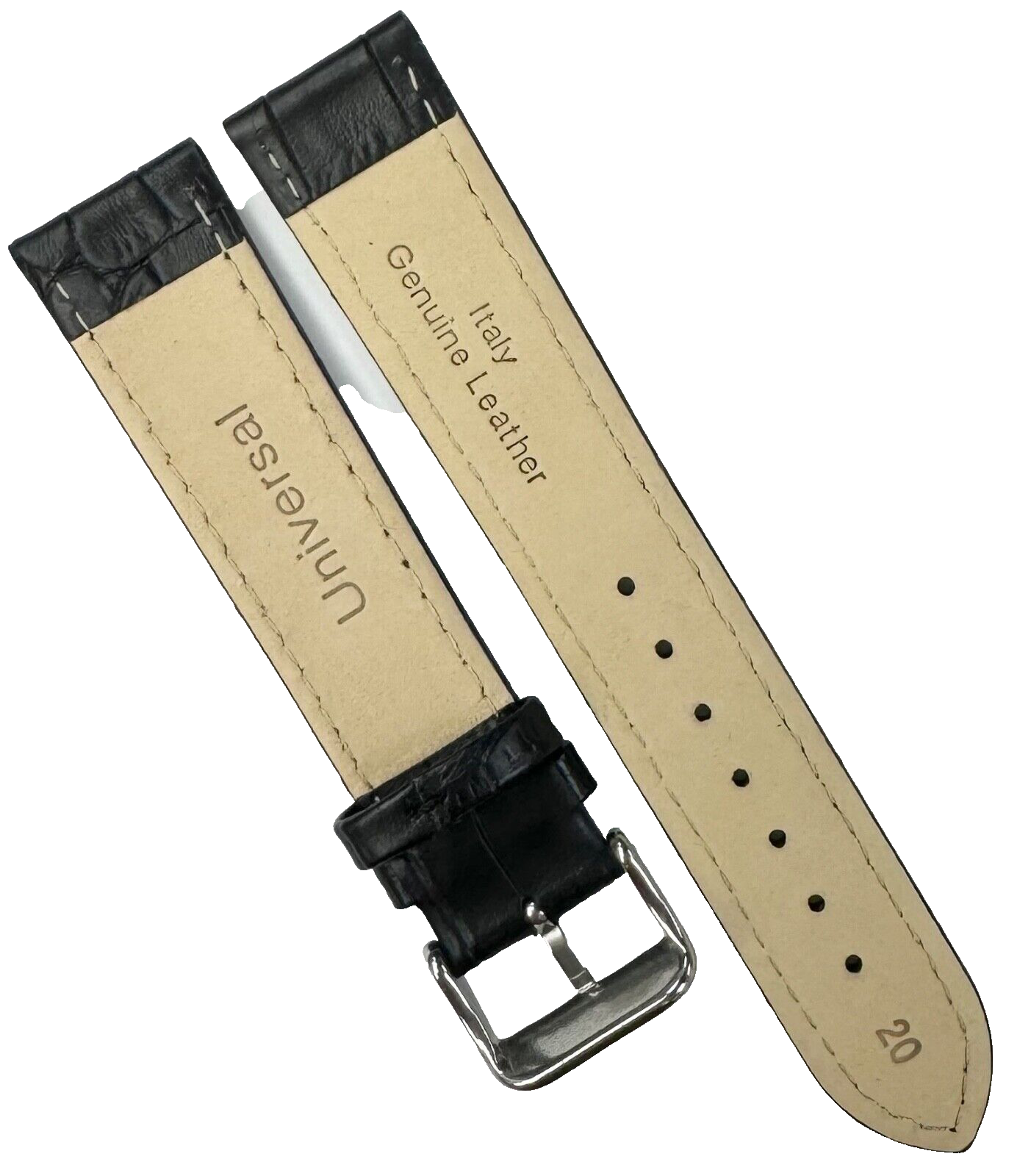 Watch Bands Genuine Leather Alligator Grain Black, Flat 20mm