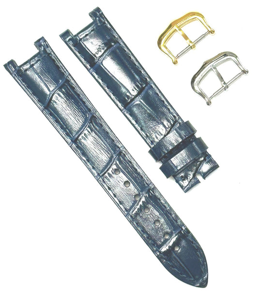 Watch Band For Cartier PASHA Alligator Grain Size 16x14mm D.Blue Color