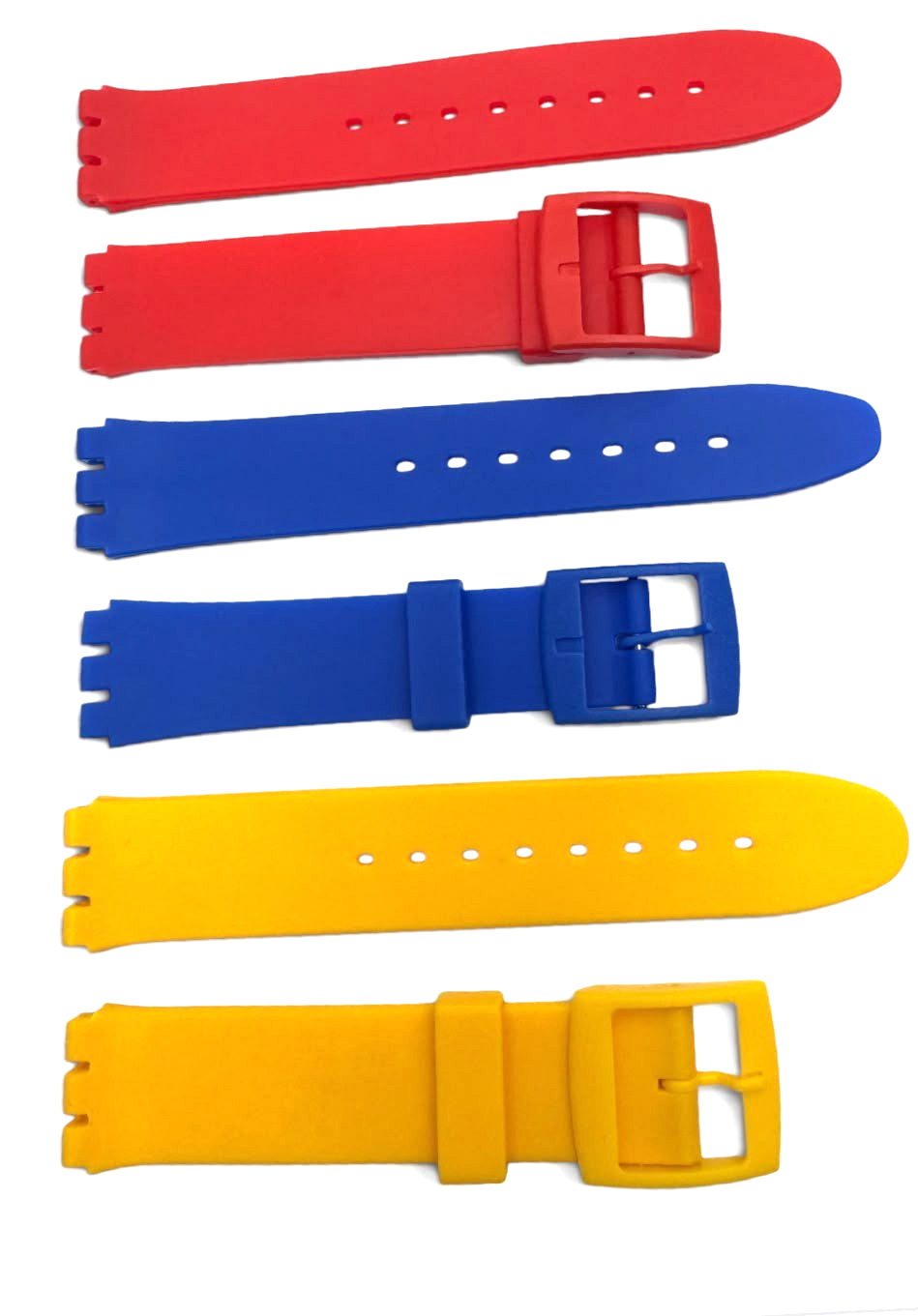 SET OF 3 COLORS 17MM PVC Watch Band Flat without Pins for SWATCH Blue Red Yellow