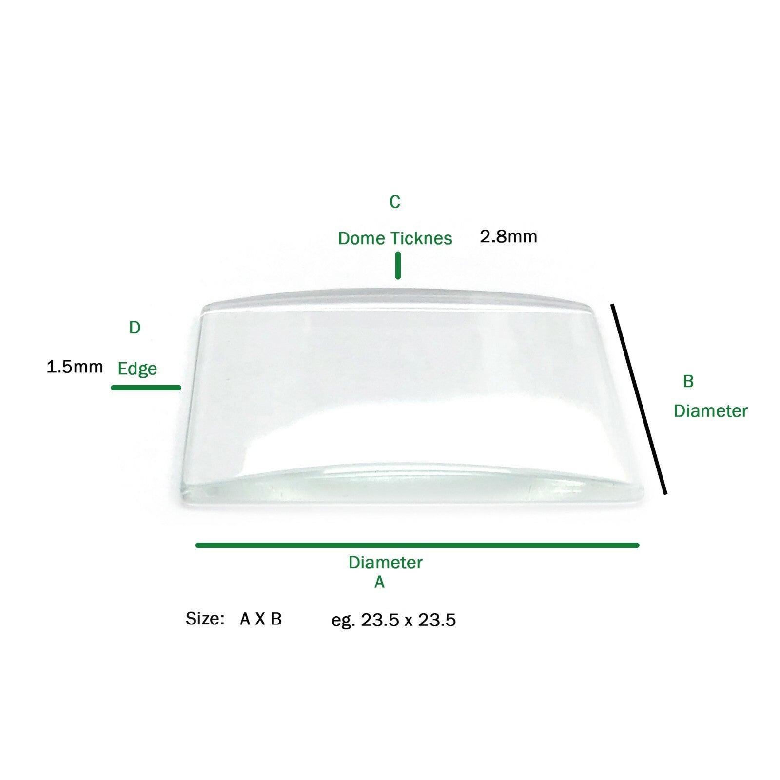 Watch Mineral Crystal Single Dome Square Sheets 32.0mm to 35.0mm