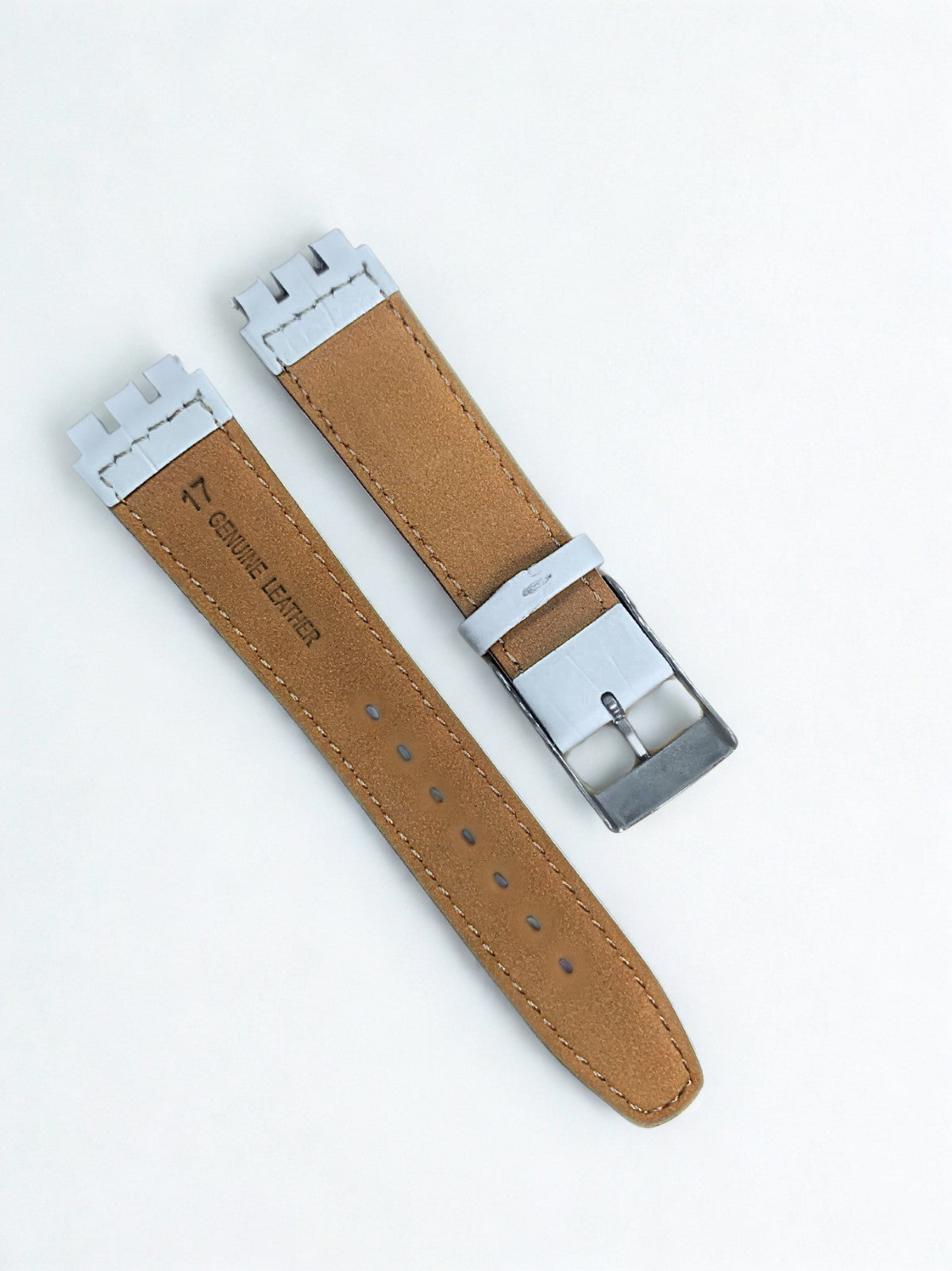 Genuine Leather 17mm White Leather Watch Bands - Swatch Watches Replacement Band