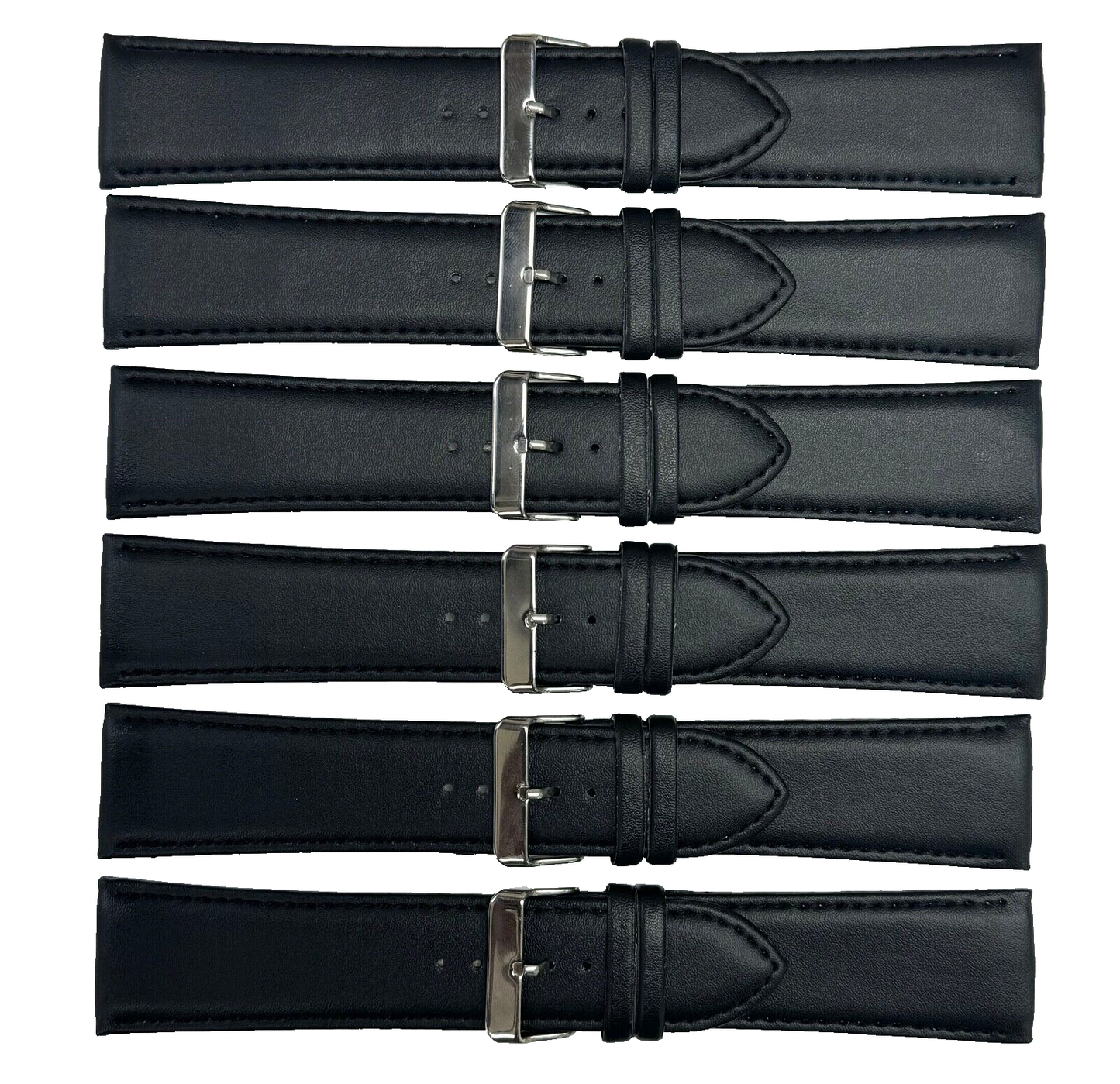 Lot of 6 Watch Bands Genuine Leather Black Grain 28mm Flat Stitches (A1 Quality)