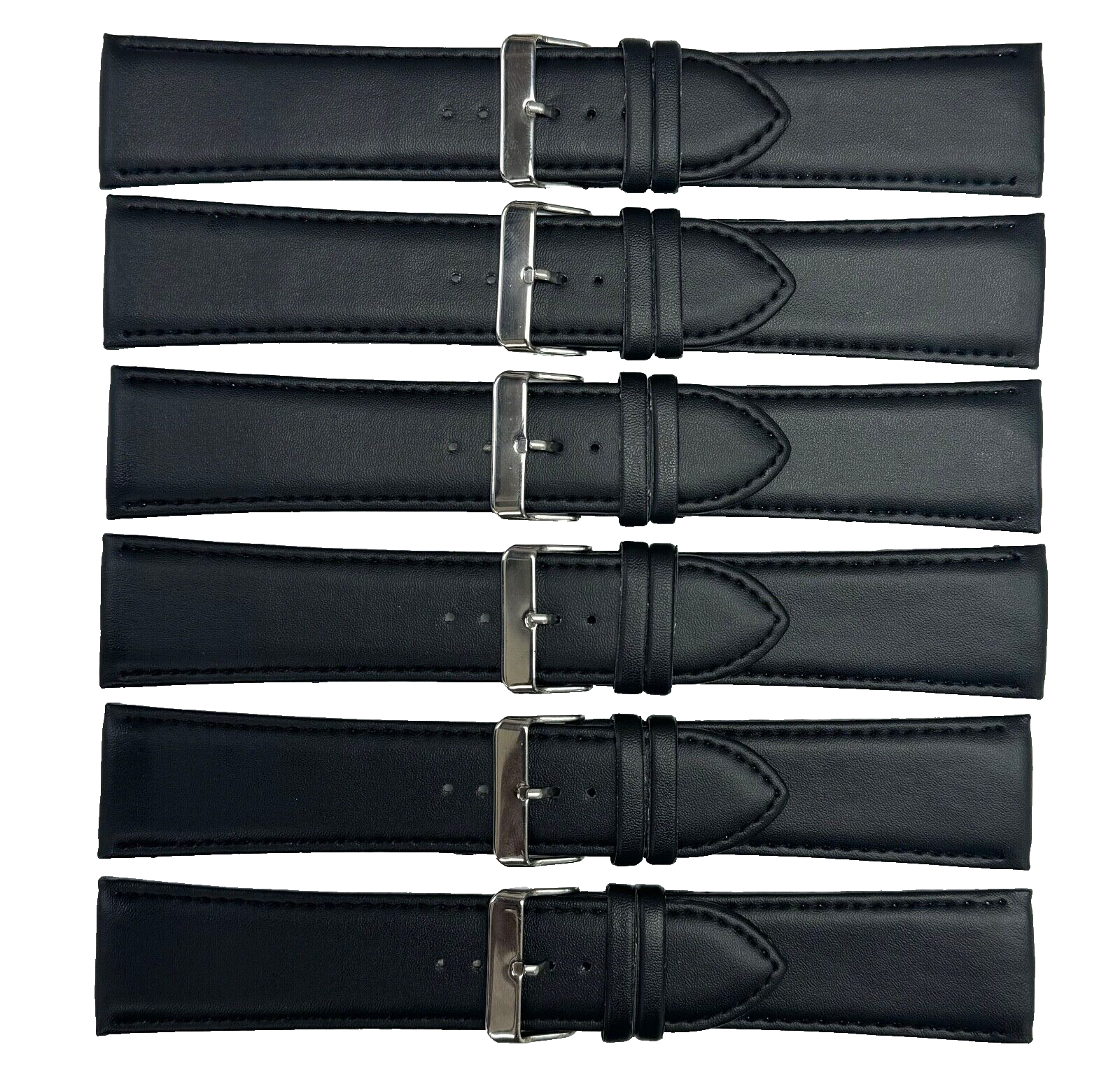 Lot of 6 Watch Bands Genuine Leather Black Grain 28mm Flat Stitches (A1 Quality)