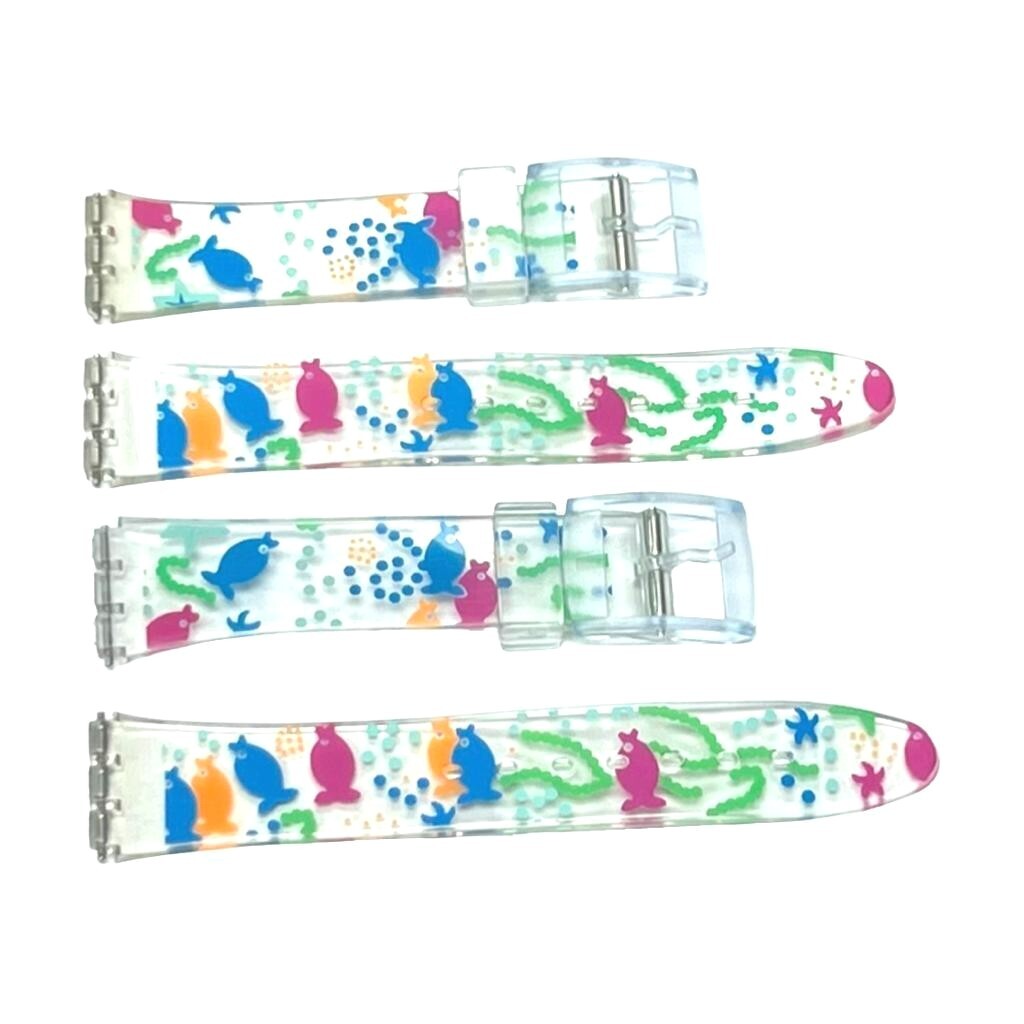Plastic PVC Watch Band Transparent Art Design Swatch Replacement with Pins 17mm