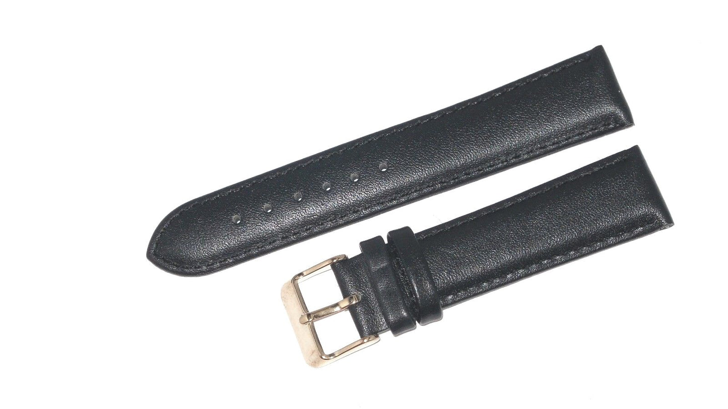 18 MM Plain Padded Black Leather Watch Band for Men and Women Watches