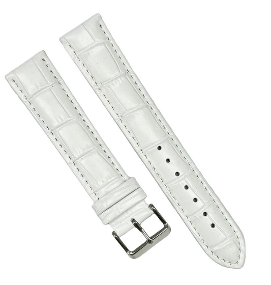 12-30mm, Genuine Leather, Alligator Grain, White Watch Band, Regular