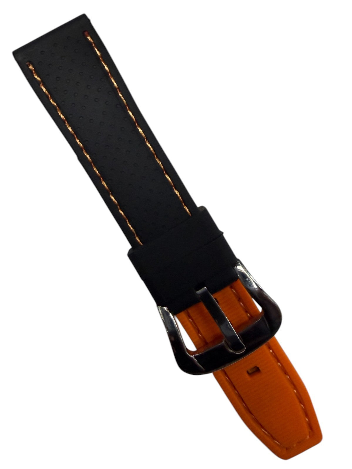 High-Quality Silicone Flat Stitched Watch Band – Orange & Black