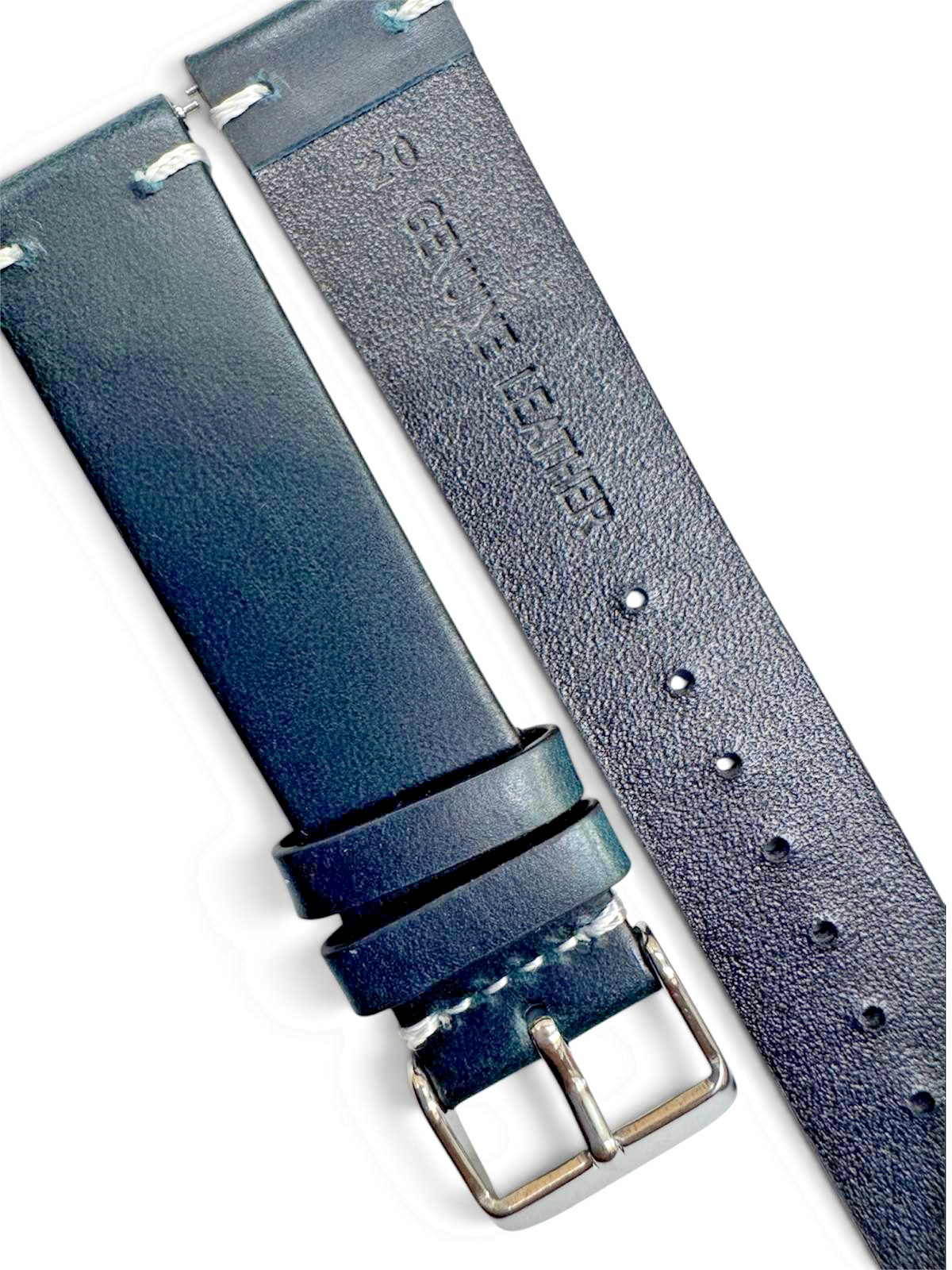 STITCHED GENUINE LEATHER UNIVERSAL WATCH BAND 20mm DEEP BLUE COLOR