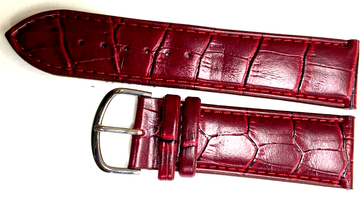 Watch Bands Stitched Alligator Grain Padded Genuine Leather Of Size 24MM