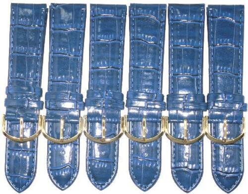 Lot of 6Pcs.Watch Bands Genuine Leather Alligator Grain Blue Padded 22mm, 24mm
