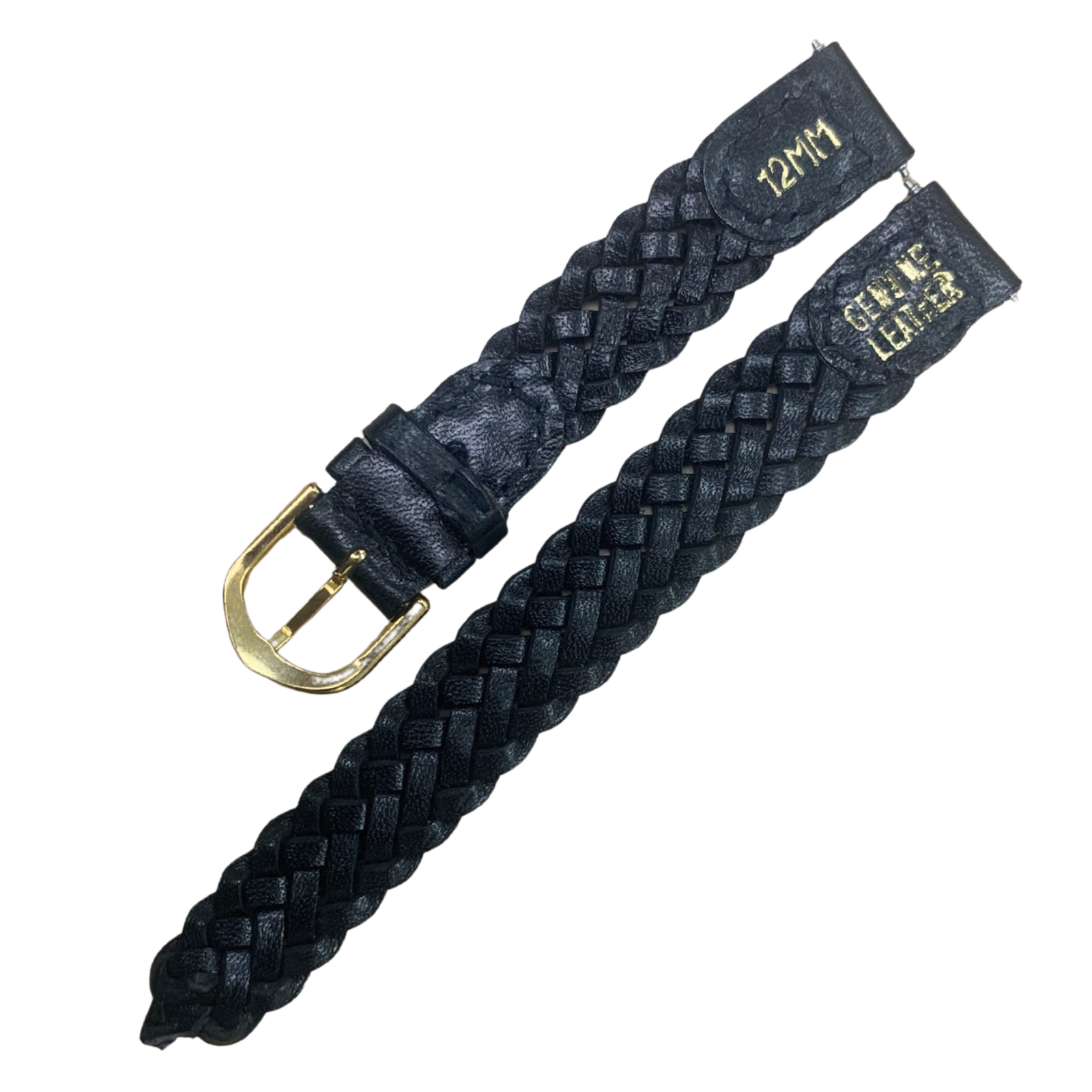 12MM, LOT OF 6 WATCH BANDS BRAIDED BLACK GENUINE LEATHER