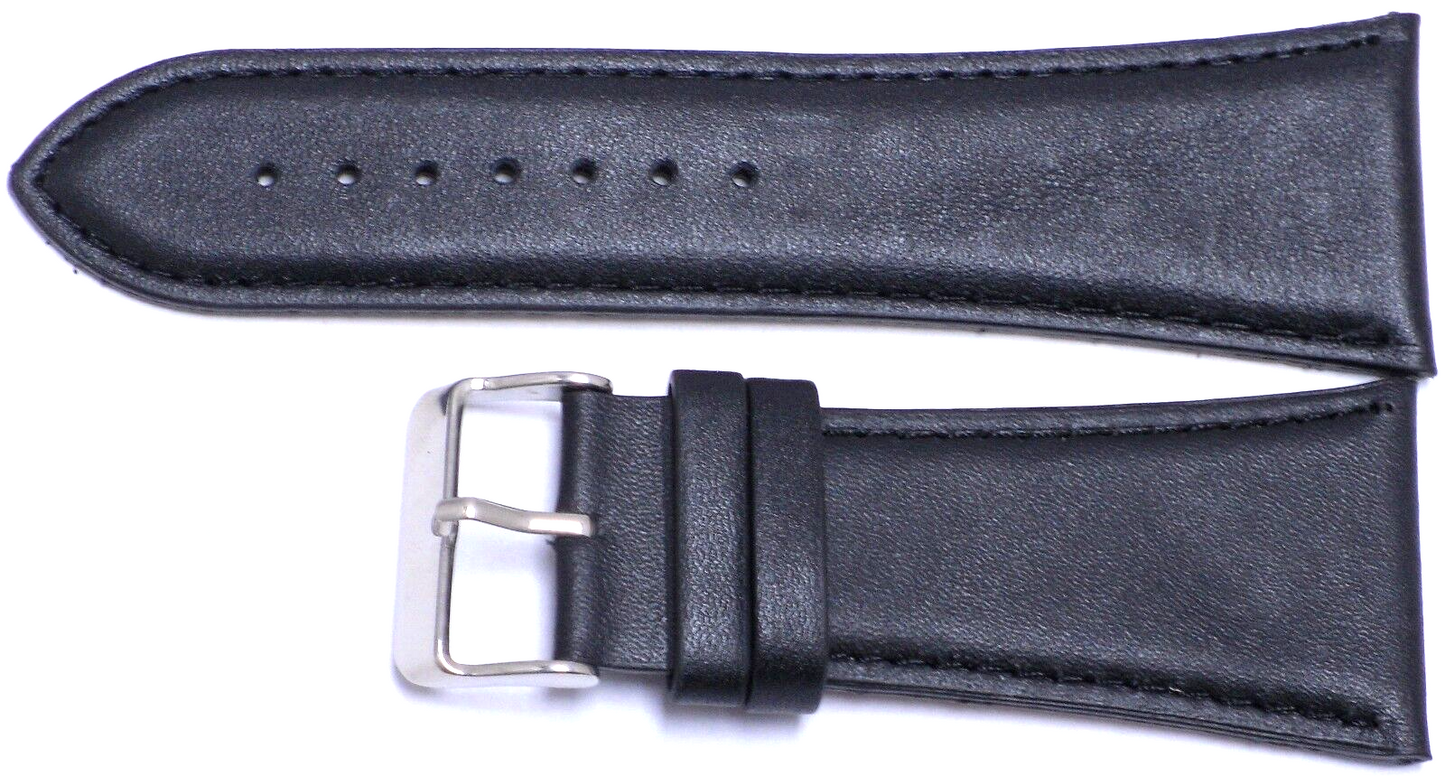 34 MM Genuine Leather Plain Padded Black Watch Band Lot of 6 Band