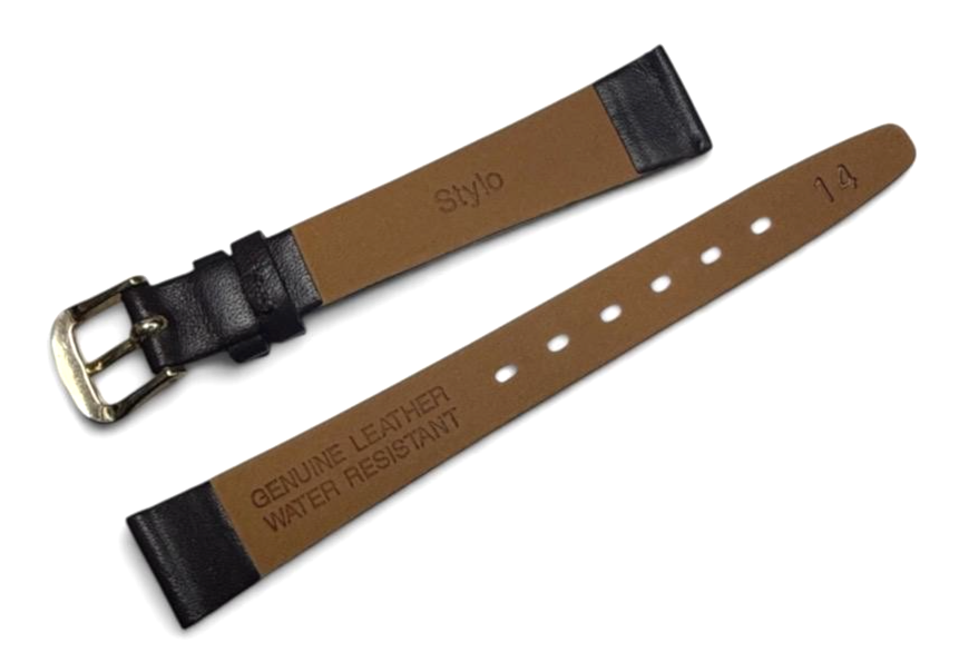 ( SET OF 6( D.Brown 14MM FLAT LEATHER STRAP BAND FOR WATCH gold Buckle