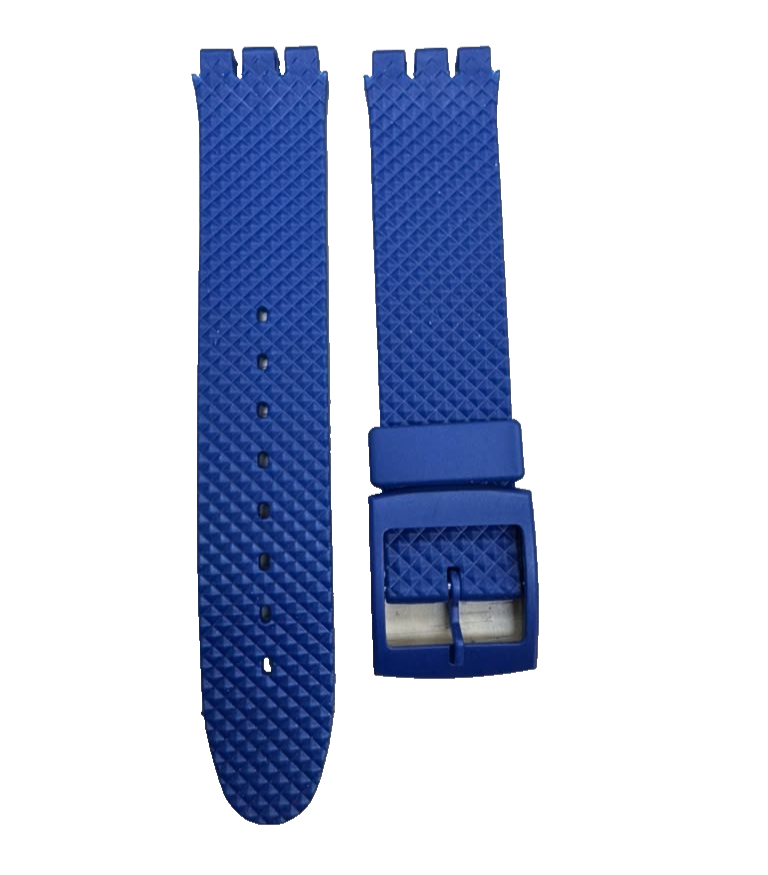 Blue Plastic PVC Watch Band Diamond Textured without Pins 17mm for SWATCH