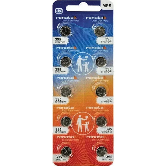 Ten (10)  Renata 395 Watch Battery SR927SW SWISS MADE, 0% MERCURY