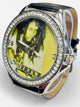 Rhinestones Dial Watch Men Silver Tone Black Genuine Leather Band watch