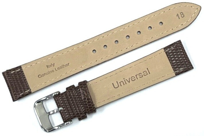 Quality Watch Band Brown  Genuine Leather Lizard Grain Padded 18mm Long
