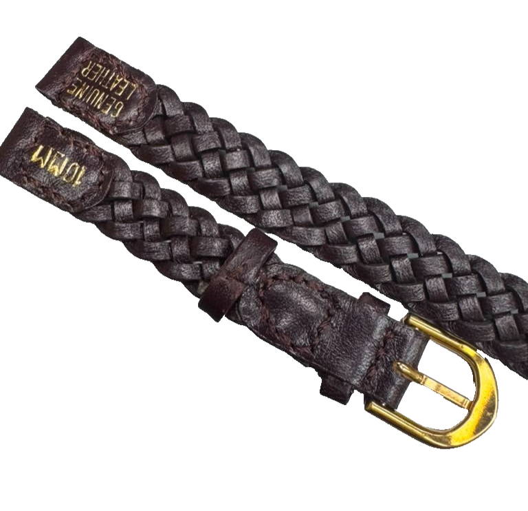 10MM, LOT OF 6 WATCH BANDS BRAIDED BROWN GENUINE LEATHER