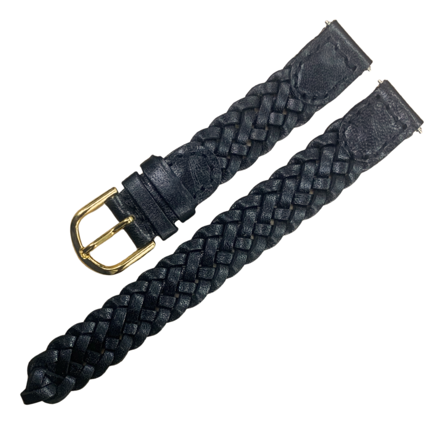 12MM, LOT OF 6 WATCH BANDS BRAIDED BLACK GENUINE LEATHER