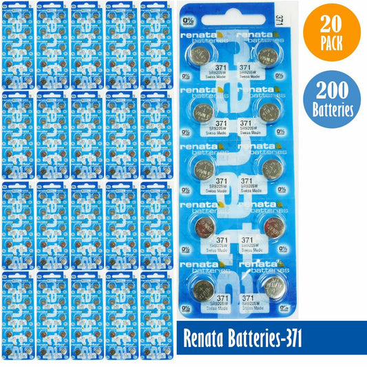 Renata 371 Watch Cell Batteries SR920SW, SWISS MADE, 0% MERCURY (Pack of 100)