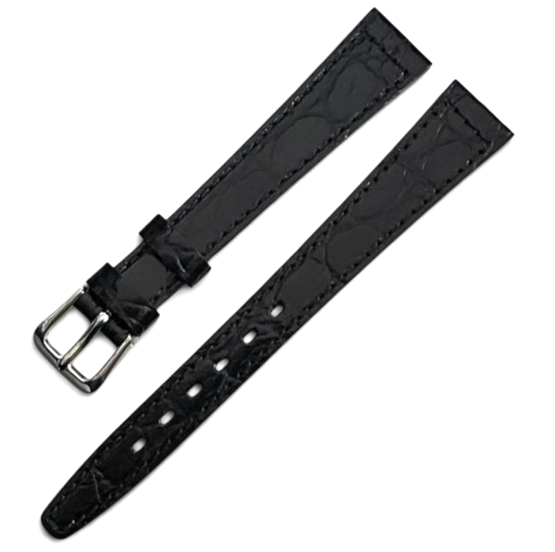 Black 14MM FLAT LEATHER STRAP BAND FOR WATCH silver Buckle