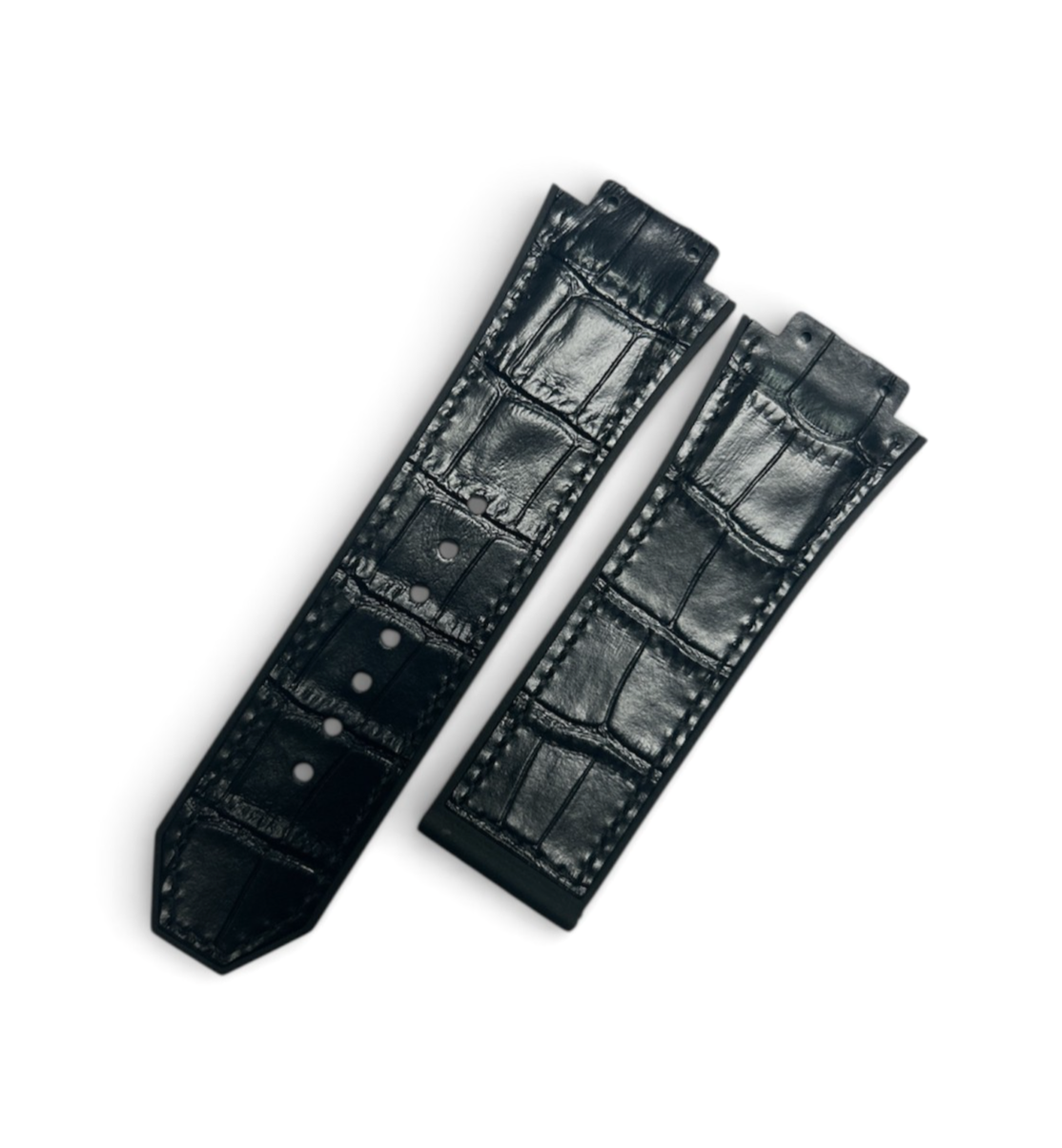 BLACK ALLIGATOR LEATHER WATCH BAND FOR HUBLOT WATCHES OF SIZE 29X24MM