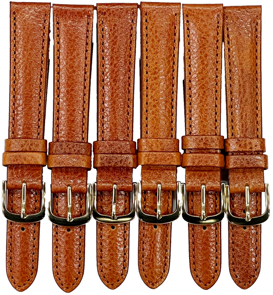 16 MM Light Brown Genuine Leather Watch Band Replacement, Lot of 6 Bands