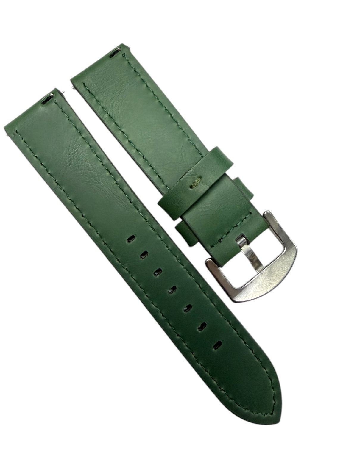 Genuine Leather Green Flat Stitched Watch Band – Quick Release Strap