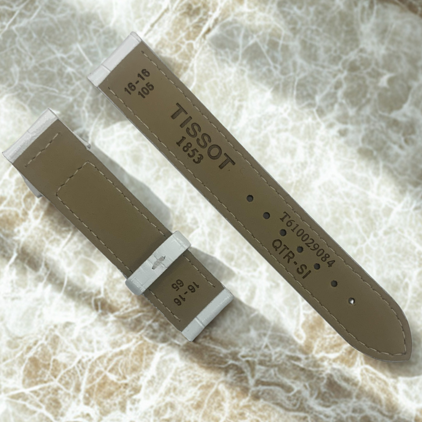 White Leather Watch Band - 16mm Lug 16mm Buckle - Compatible w Tissot T610029084