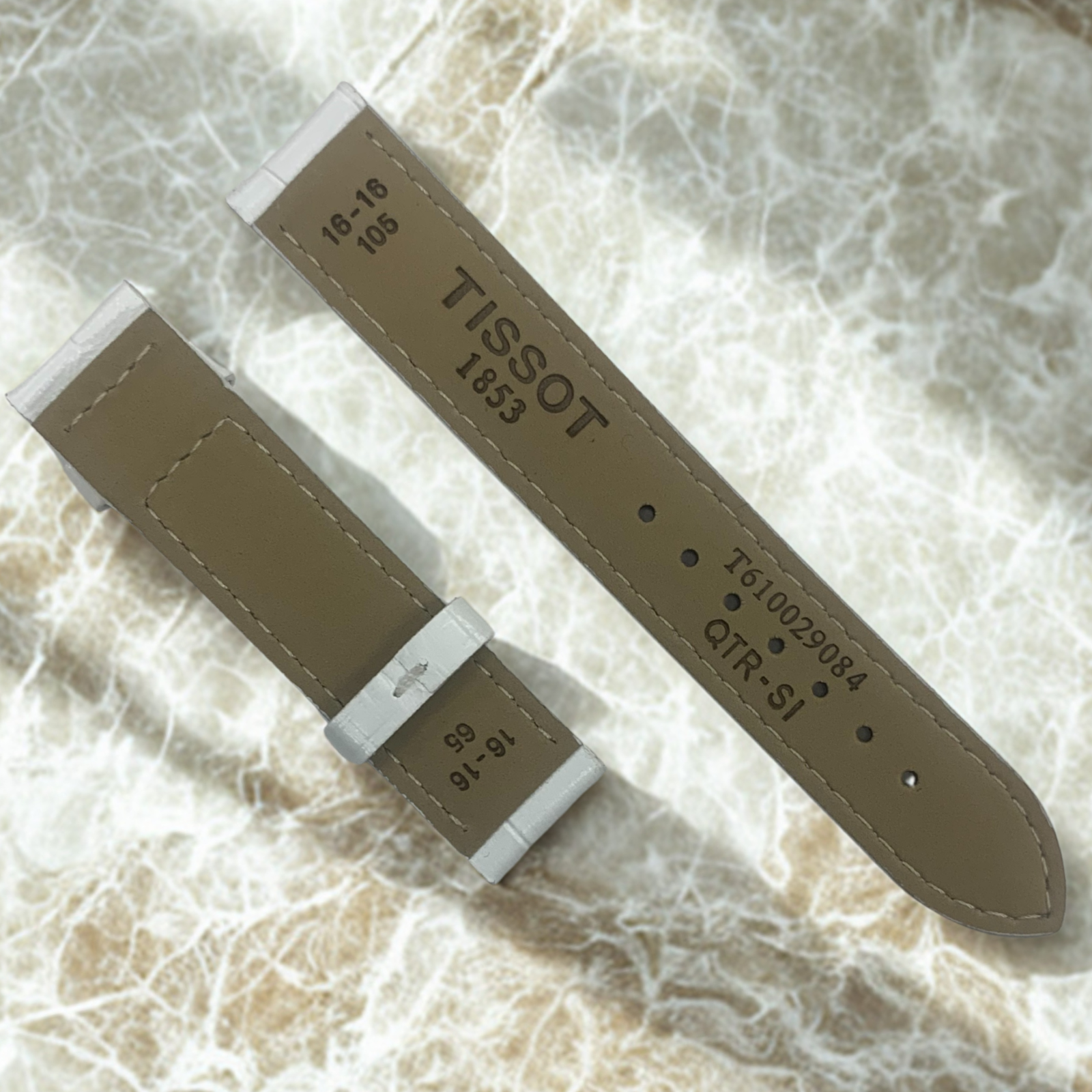 White Leather Watch Band - 16mm Lug 16mm Buckle - Compatible w Tissot T610029084