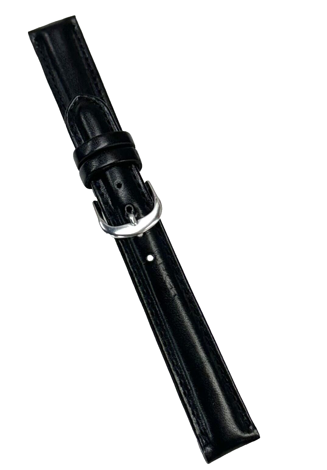 Watch Band Plain Black with Stitches Genuine Leather Padded 16mm