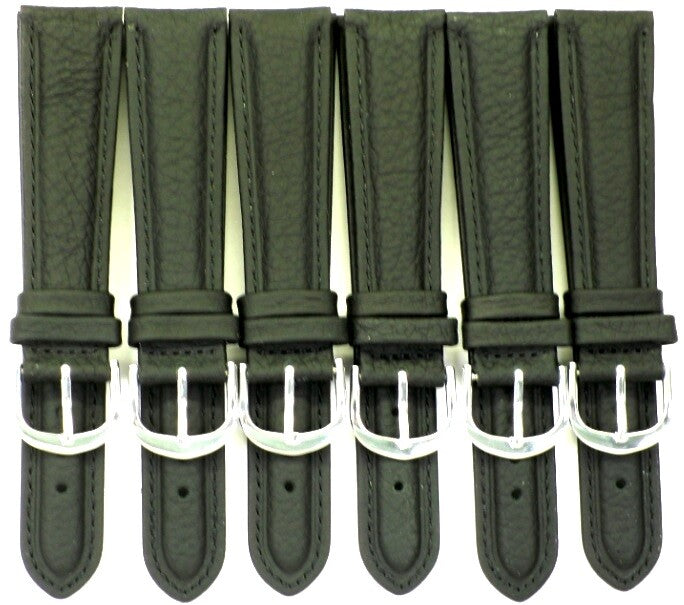 Lot of 6 Bands 20MM Plain Black Leather Watch Band Stitched Padded, 
