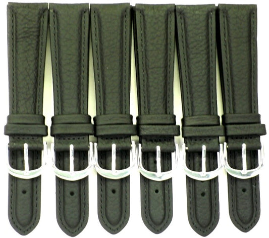 Lot of 6 Bands 20MM Plain Black Leather Watch Band Stitched Padded, 