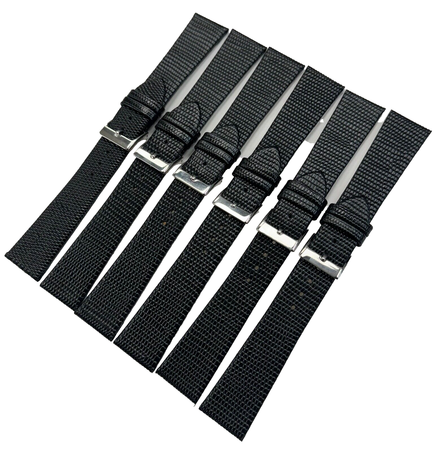 Lot of 6 Watch Band Genuine Leather Black Lizard Grain Flat 22MM Top Quality