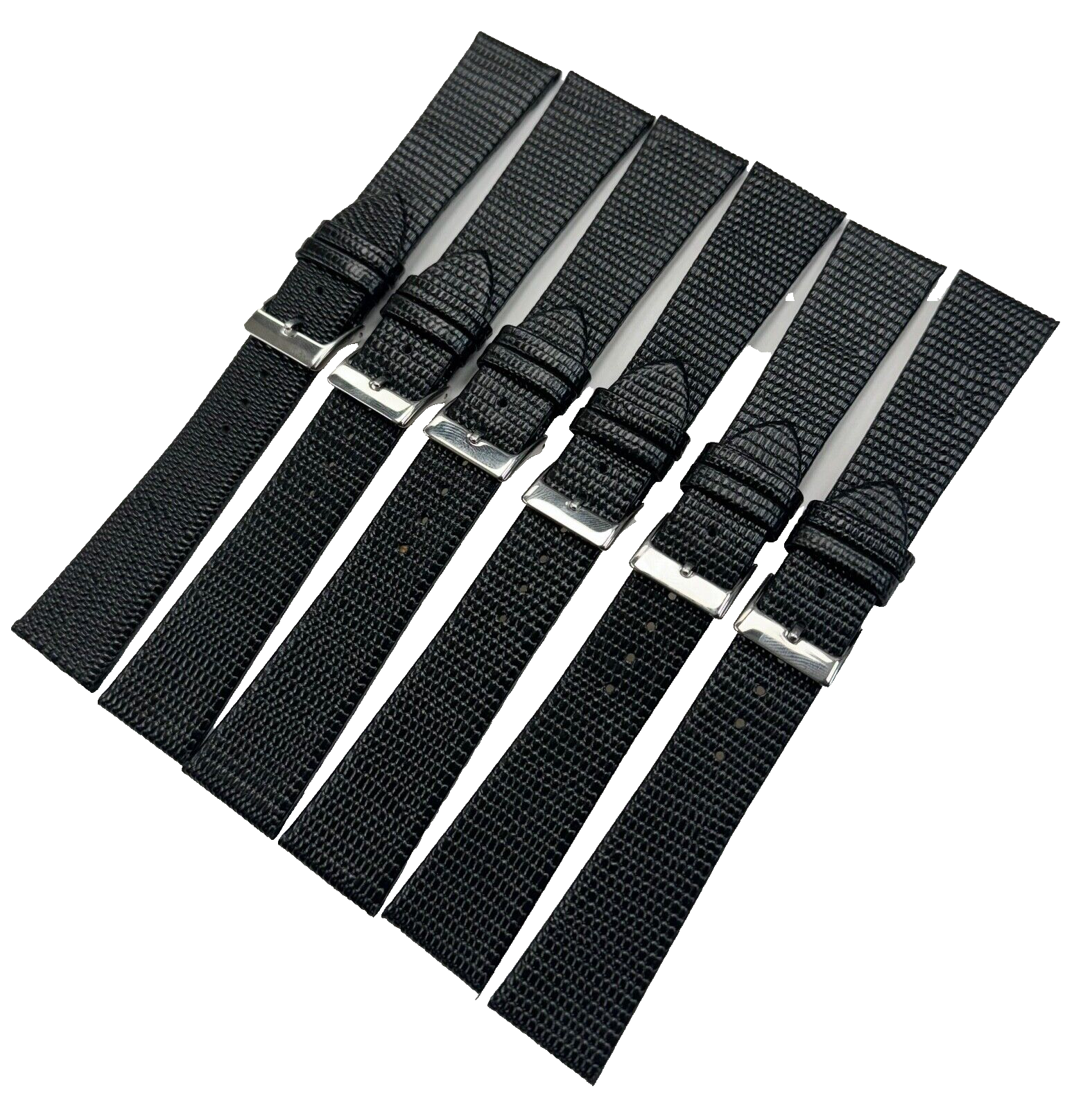 Lot of 6 Watch Band Genuine Leather Black Lizard Grain Flat 22MM Top Quality