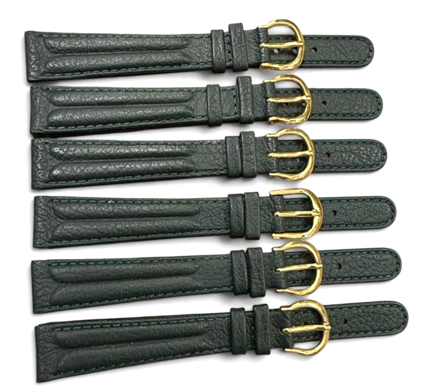 14mm Quality Genuine Leather Padded Green Color Watch Band (set of 6)