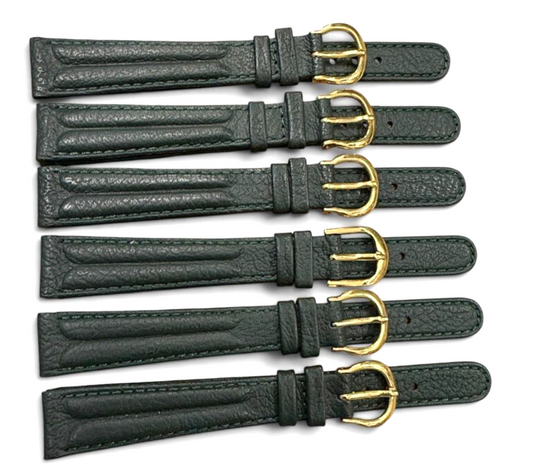 14mm Quality Genuine Leather Padded Green Color Watch Band (set of 6)