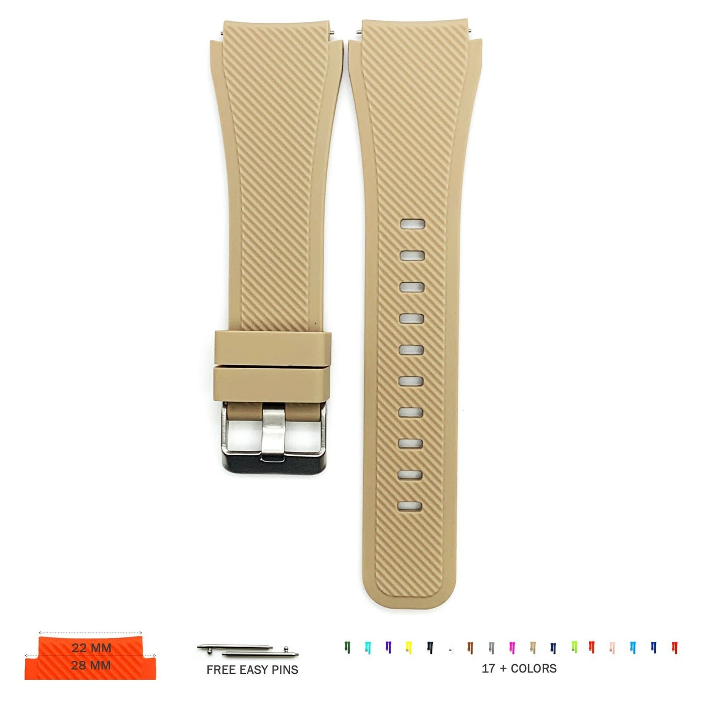 22 MM Rubber Silicone Male Opening Sports Watch Band 17 Colors Quick Release Pin