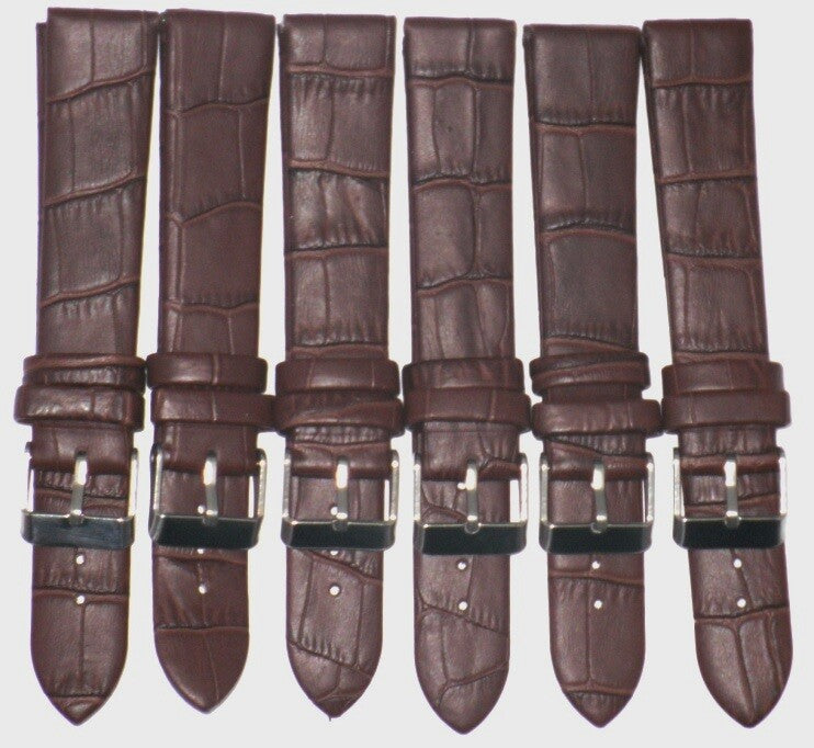 Lot of 6Pcs.Watch Bands  Genuine Leather Alligator Grain Brown Flat 14mm 