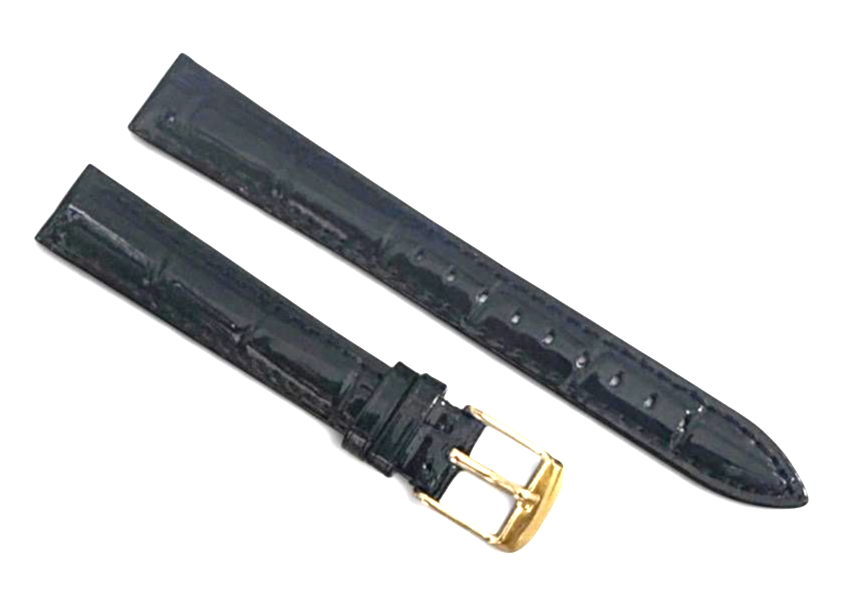 14mm Black Designer Alligator Genuine calf Leather Watch Strap Band