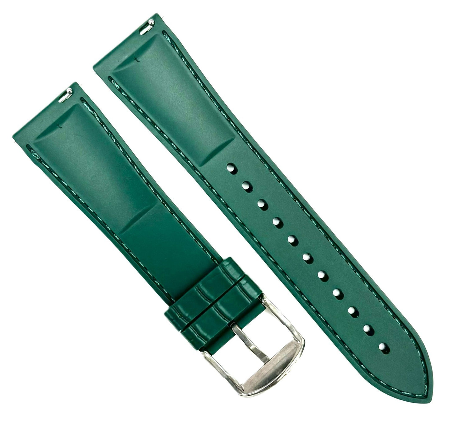 20mm,21 mm, New FKM Fluorine Rubber, Dark Green Watch Band with Alligator Grain