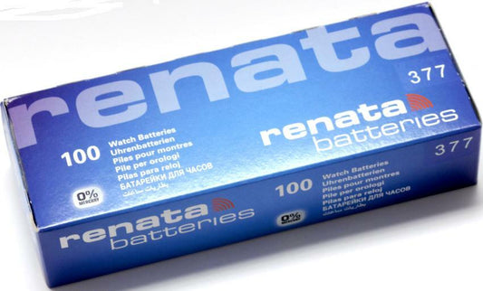 Renata 377 Watch Cell Batteries SR626SW, SWISS MADE, 0% MERCURY (Pack 100)