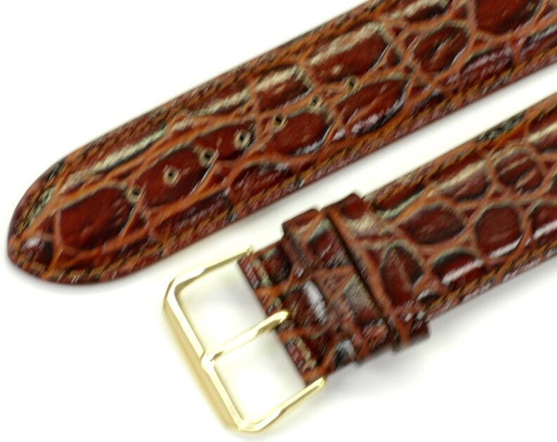 A1,Watch Band Genuine Leather Crocodile Grains Dark Brown 24mm Padded,Stitched